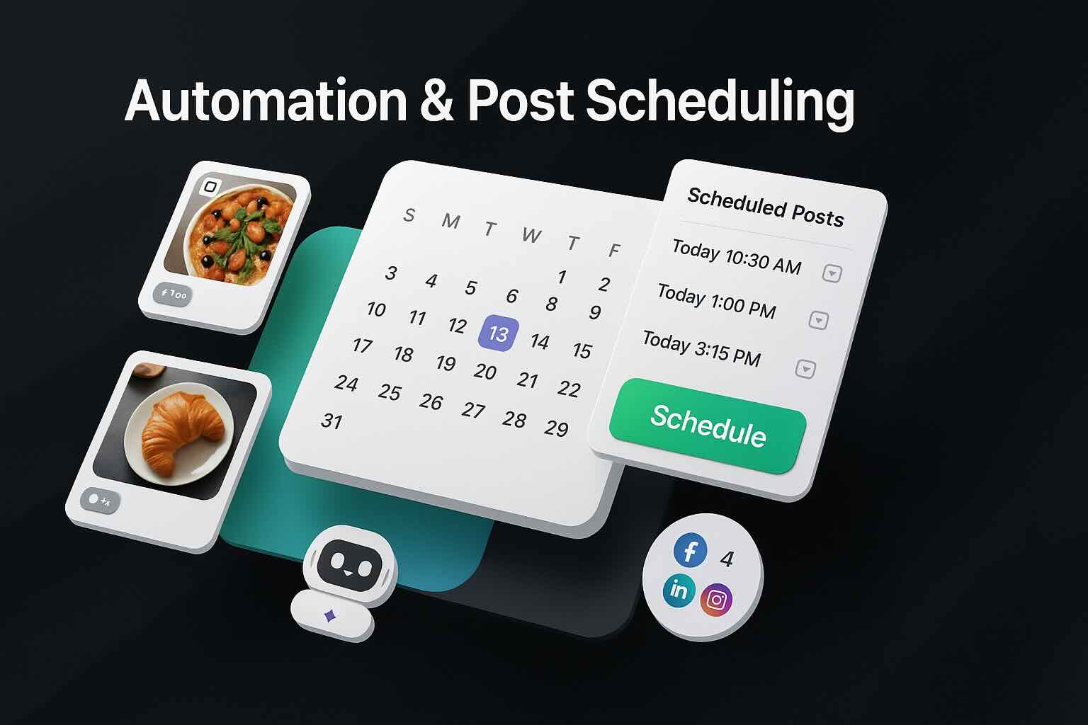 Interface showing post scheduling calendar and automation features