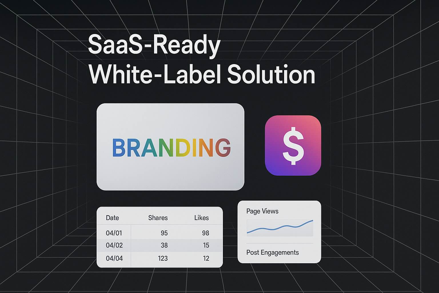 Abstract graphic showing branding and monetization for a white-label SaaS solution
